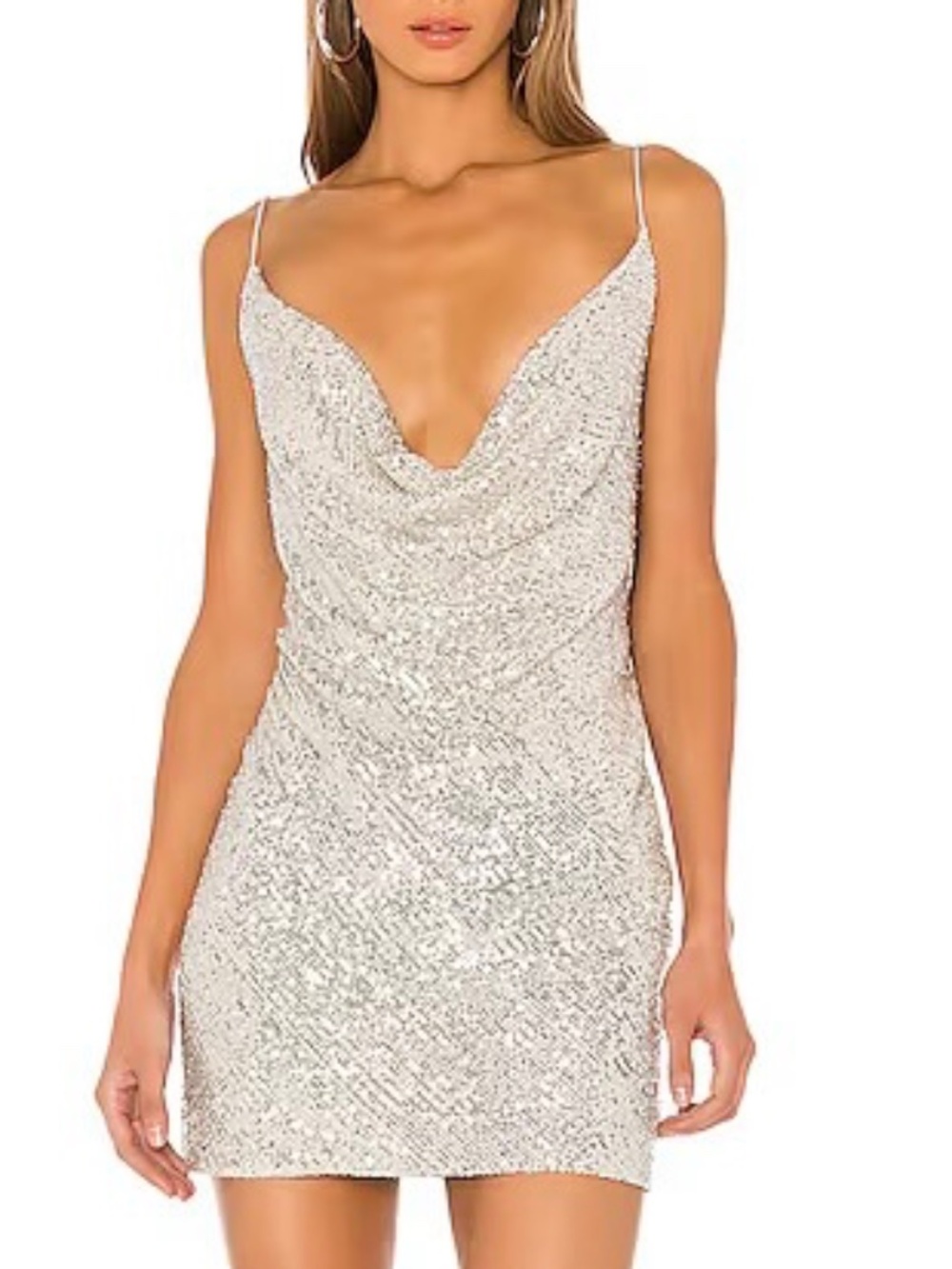 Jay Godfrey NWT Baldwin Sequin Cowl Neck Mini Dress Silver Homecoming Party
